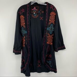 Johnny Was Sz Small Black Embroidered Open Front Shrug Tunic